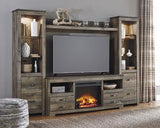 Ashley Trinell 4-piece entertainment center with electric fireplace, featuring modern wood finish and ample storage space.