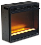 Ashley Trinell 4-piece entertainment center with electric fireplace, featuring storage cabinets and modern design.