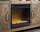Ashley Trinell 4-piece entertainment center with electric fireplace, showcasing modern design, wood finish, and integrated media storage.