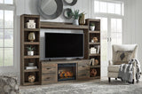 Ashley Furniture Trinell 4-piece entertainment center with electric fireplace, showcasing modern design and ample storage space.