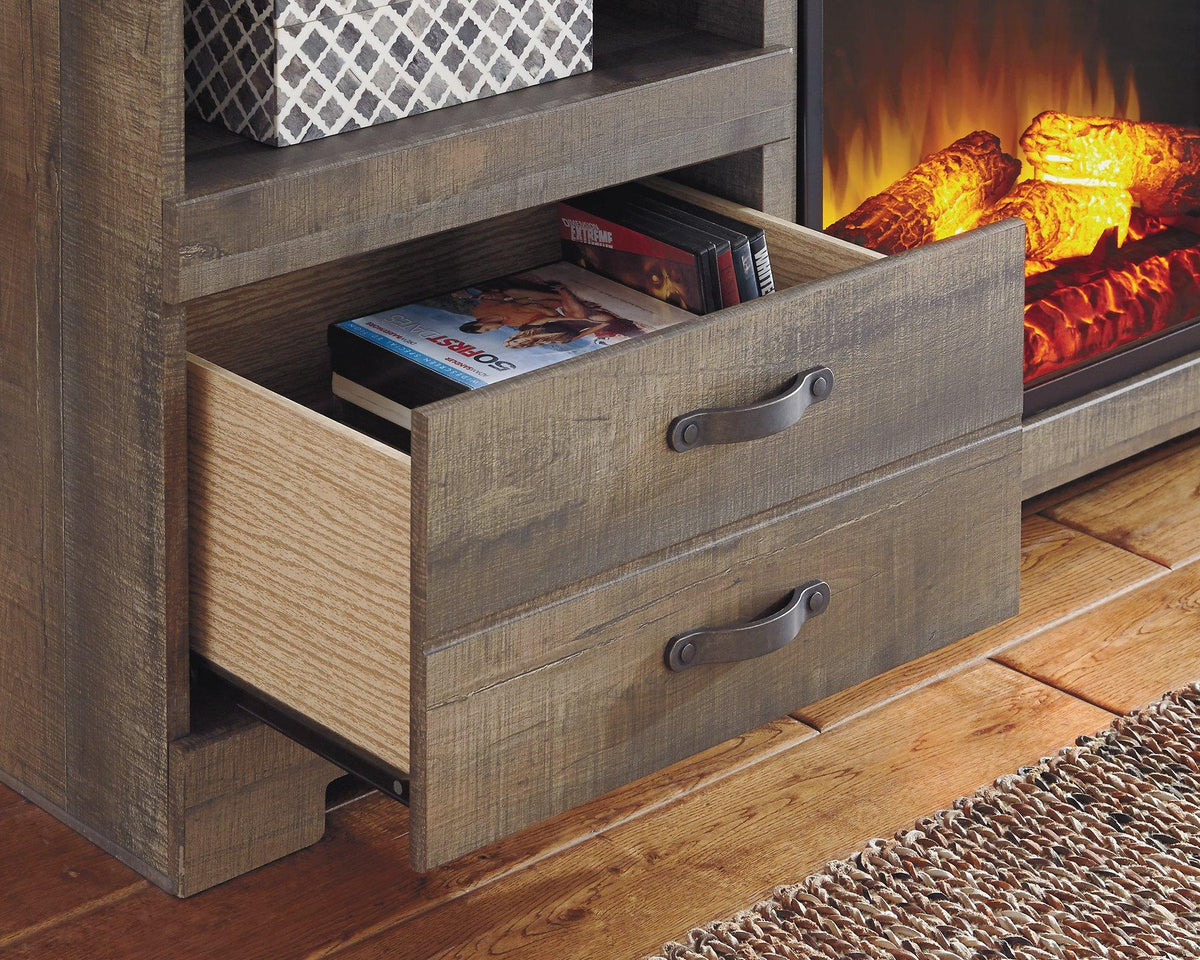 Ashley Trinell 4-Piece Entertainment Center with TV stand, storage cabinets, and open shelving for living room use.