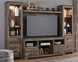 Ashley Trinell 4-piece entertainment center with TV stand, shelving, and storage units in a modern design.