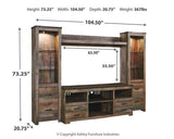 Ashley Furniture Trinell 4-piece entertainment center with TV stand, shelves, and storage cabinets in a modern design.