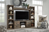 Ashley Furniture Trinell 4-Piece Entertainment Center with TV stand, shelves, and storage units in a modern design