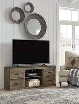 Ashley Furniture Trinell 4-Piece Entertainment Center with TV stand, shelves, and storage units in a modern design.