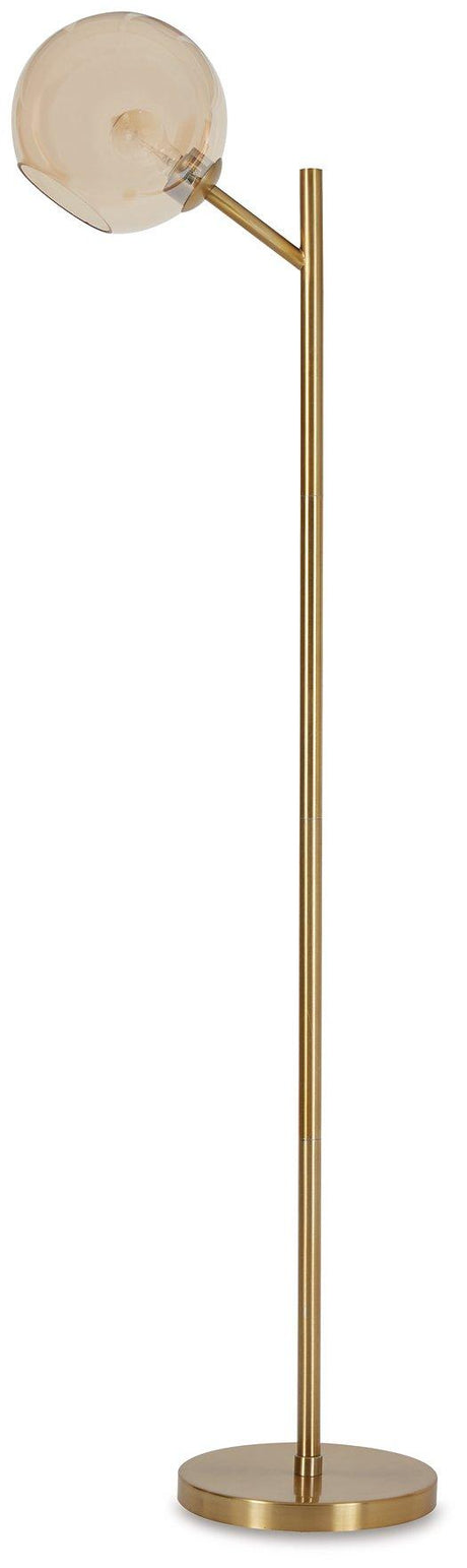 Ashley Furniture Abanson floor lamp with a sleek modern design and a tall, elegant structure suitable for living rooms.
