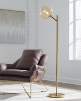 Ashley Furniture Abanson Floor Lamp with sleek modern design, featuring a tall stand and a stylish lampshade for living room lighting.
