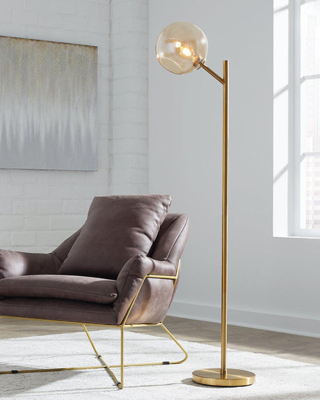 Ashley Furniture Abanson Floor Lamp with sleek modern design, featuring a tall stand and a stylish lampshade for living room lighting.