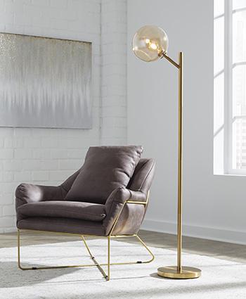 Ashley Furniture Abanson floor lamp with a sleek, modern design and a tall stand, ideal for living room or bedroom lighting.
