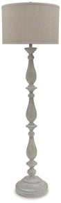 Elegant Ashley Bernadate floor lamp with a tall, sleek design and a fabric lampshade, perfect for modern living rooms.