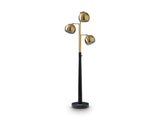 Ashley Furniture Sorcha floor lamp with a tall, elegant design and a fabric lampshade, perfect for living room lighting.