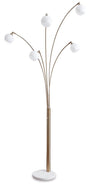 Taliya Arc Floor Lamp by Ashley Furniture with a sleek curved design and modern metal finish, ideal for living room lighting.