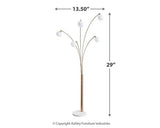 Modern Taliya Arc Floor Lamp by Ashley Furniture with a sleek metal arc design and a fabric shade, ideal for living room lighting.