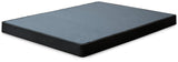 Low profile Ashley Furniture box spring foundation for support, shown in a clean, neutral-toned bedroom setting.