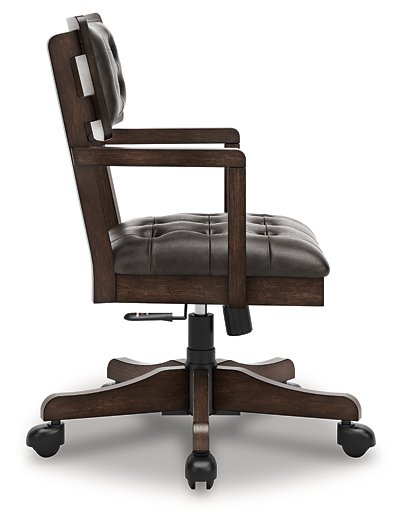 Ashley Furniture Breckington Home Office Set with a desk, chair, and storage unit in a modern wood finish.