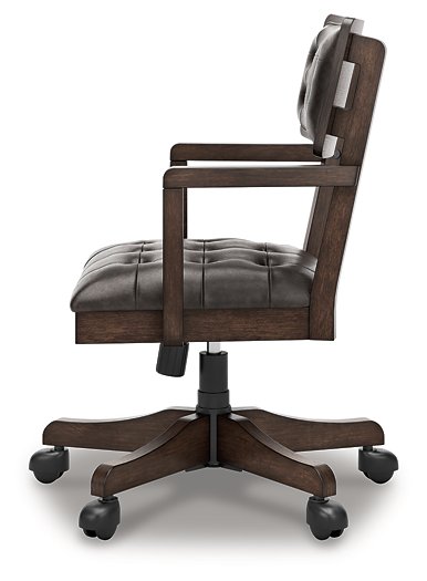 Ashley Furniture Breckington home office set featuring a desk, chair, and storage unit in a modern workspace design.