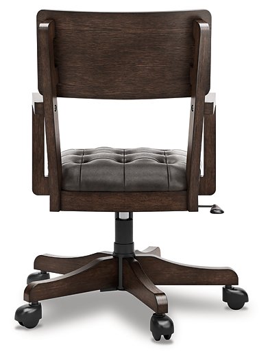 Ashley Furniture Breckington home office set with desk and matching storage cabinet, brown wood finish, modern design.