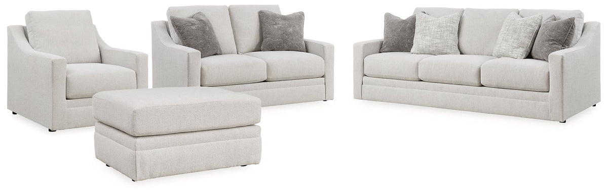 Ashley Furniture Maitelynn living room upholstery set with sofa, loveseat, and armchair in a modern design.