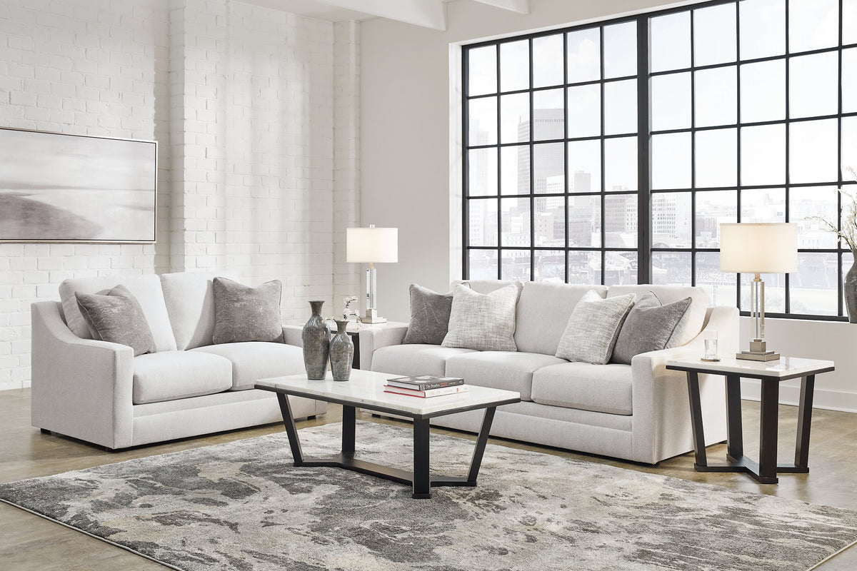 Ashley Furniture Maitelynn upholstery package featuring a modern living room set with a sofa, loveseat, and armchair.