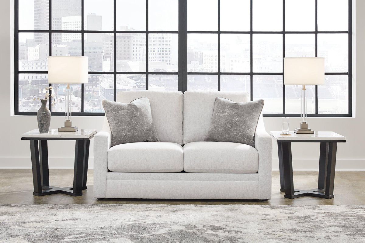 Ashley Furniture Maitelynn living room set upholstery package with sofa and armchair in neutral fabric, stylish and comfortable.