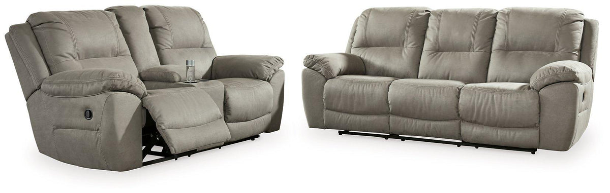 Ashley Furniture Next-Gen Gaucho Living Room Set with sofa and armchair, modern design in neutral fabric.