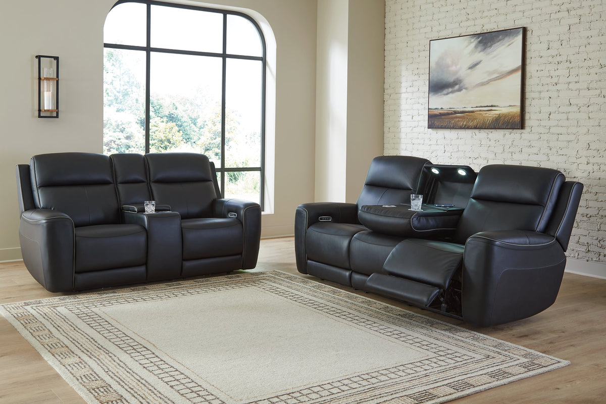Ashley Furniture 5Z-Comfort Power Reclining Living Room Set featuring plush seats, reclining chairs, and modern design.