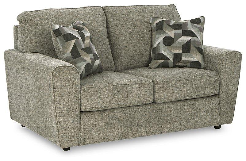 Ashley Cascilla living room set with a sofa, loveseat, and armchair in a modern fabric design, perfect for contemporary home decor.