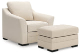 Ashley Furniture Lango living room set with sofa and armchair, upholstered in navy blue fabric, modern design and plush cushions.