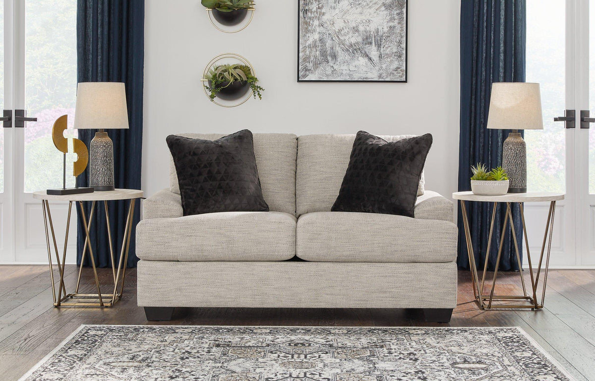Ashley Furniture Vayda living room set with sofa, loveseat, and armchair in a modern fabric upholstery arrangement.