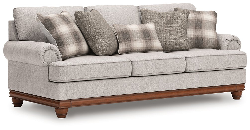 Ashley Furniture Clearbrooke living room set with sofa, loveseat, and armchair arranged in a modern, comfortable design.