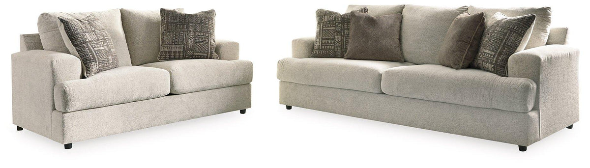 Ashley Furniture Soletren living room set with sofa and armchairs, featuring neutral fabric upholstery and modern design.