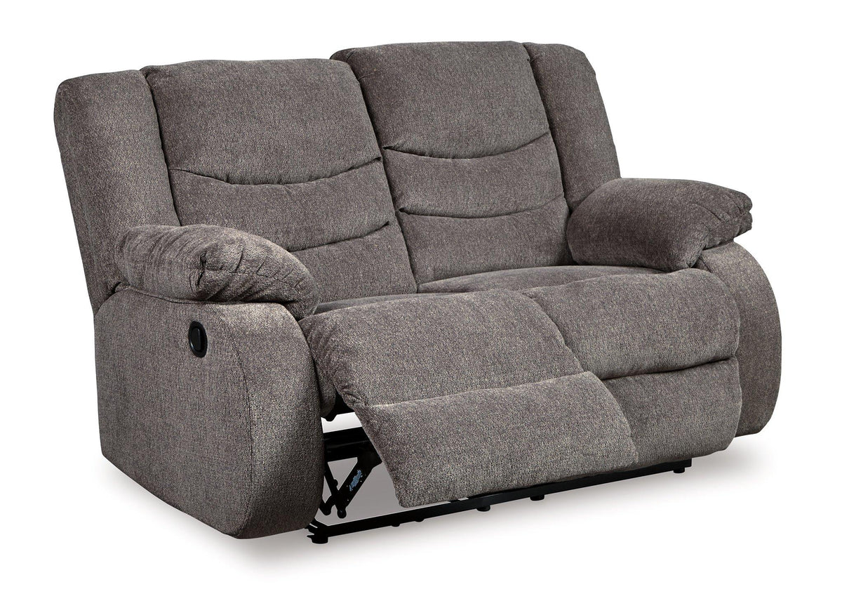 Ashley Furniture Tulen living room set with sofa, loveseat, and armchair in a modern design, displayed in a stylish living space.