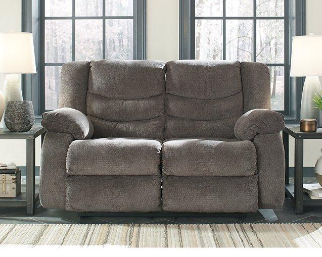 Ashley Furniture Tulen living room set with sofa and armchair, featuring modern design and neutral fabric upholstery.