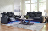 Ashley Furniture Fyne-Dyme living room set with sofa, loveseat, and armchair in a modern fabric, arranged in a cozy living space.