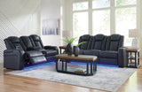Ashley Furniture Fyne-Dyme living room set featuring a sofa and recliner with plush upholstery and wood accents.