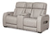 Ashley Furniture Boyington power reclining loveseat with console, showing plush fabric and dual reclining seats from a side angle.