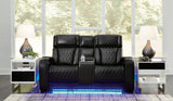 Ashley Boyington Power Reclining Loveseat with Console, featuring plush upholstery, reclining seats, and built-in armrest storage.