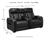 Boyington Power Reclining Loveseat with Console by Ashley Furniture, featuring plush upholstery and built-in cup holders.