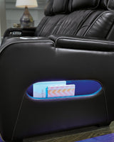 Ashley Boyington Power Reclining Loveseat with Console, showing plush fabric, reclining mechanism, and built-in center console.