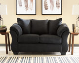 Ashley Furniture Darcy Loveseat with plush fabric and cushioned armrests, ideal for cozy living room seating.