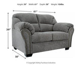Ashley Furniture Allmaxx loveseat with plush fabric and cushioned armrests, perfect for cozy living room seating.