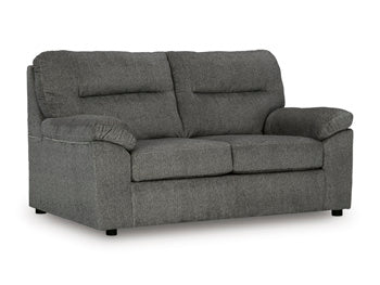 Ashley Furniture Bindura loveseat shown from an angled view, featuring plush upholstery and stylish design for a cozy living space.