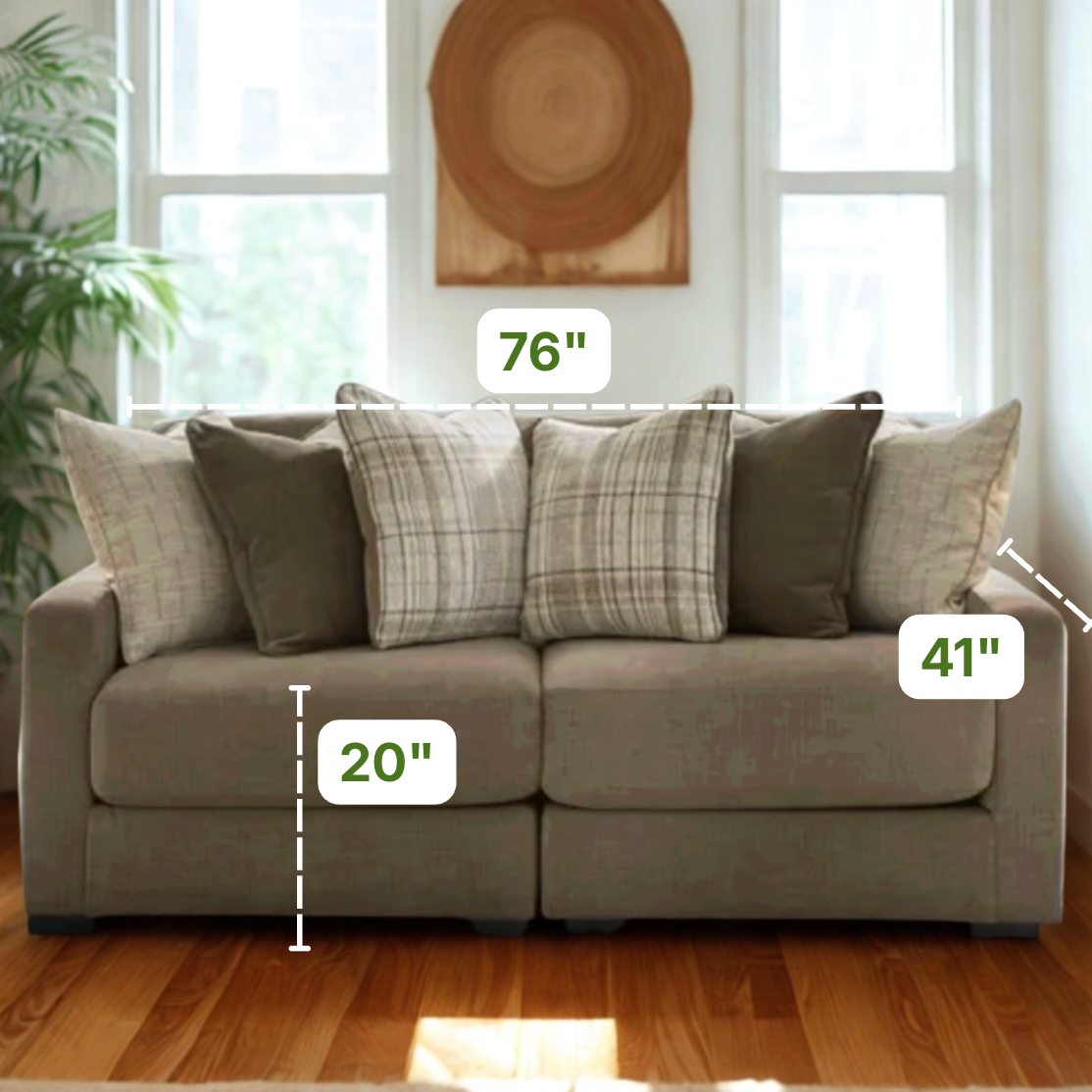 Corbin 2-piece modular loveseat by Ashley Furniture, showing plush fabric cushions and modern design in a cozy living room setting.