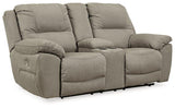 Ashley Furniture Next-Gen Gaucho Power Reclining Loveseat with built-in console, plush upholstery, and modern style.