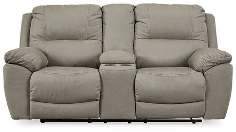 Next-Gen Gaucho Power Reclining Loveseat with Console by Ashley Furniture, featuring plush upholstery and built-in cup holders.