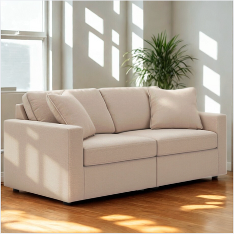 Ashley Furniture Modmax Modular Loveseat in granite, a two-piece sectional with plush cushions and modern design.