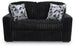 Ashley Furniture Midnight-Madness Loveseat with plush dark fabric, cozy cushions, and modern design in a stylish living room setting.
