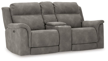 Ashley Furniture Next-Gen DuraPella power reclining loveseat with console, featuring plush cushioning and contemporary design.