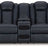 Ashley Furniture Fyne-Dyme power reclining loveseat with console, showcasing plush fabric, built-in cup holders, and reclining features.