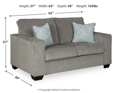Altari loveseat by Ashley Furniture, showing plush fabric upholstery and modern design with comfortable seating.